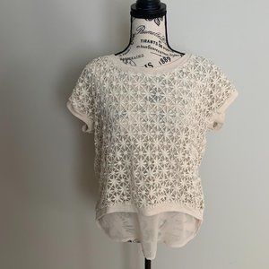 Blu Pepper Cream Crochet Short Sleeve Top